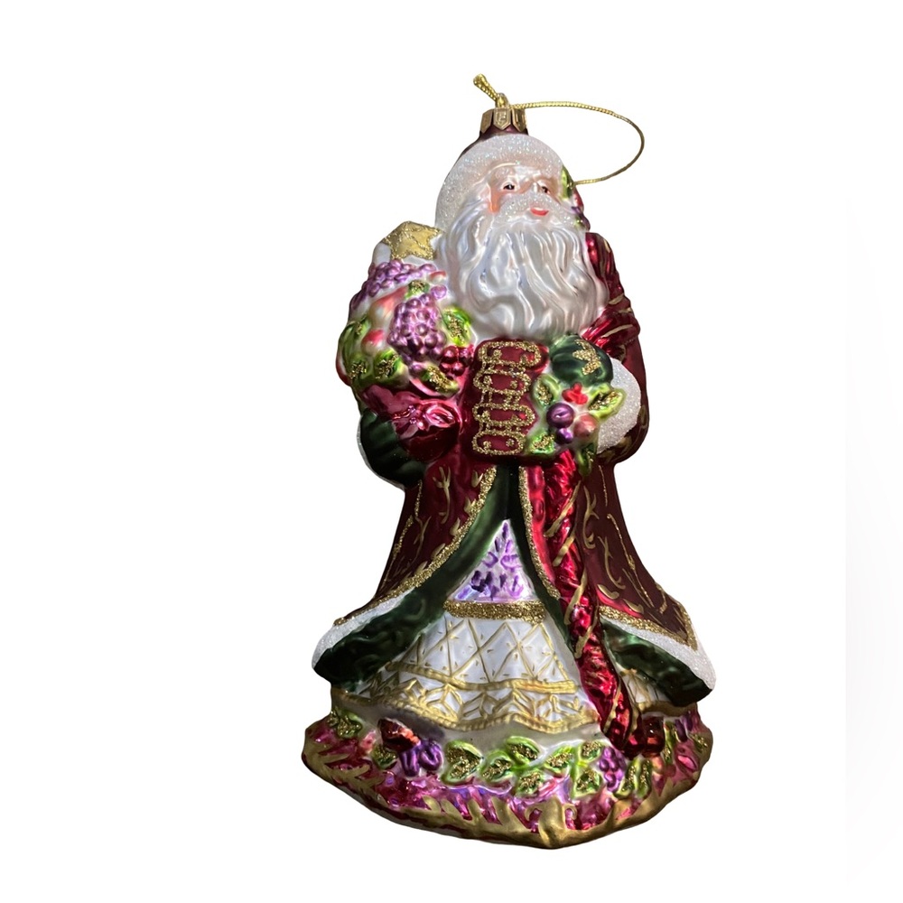 Fitz and Floyd Large Santa Claus Glass Christmas Ornament Standing 9” Tall EUC‎